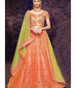 Orange Embroidered Brocade Semi Stitched Lehenga