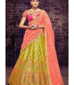 Green Embroidered Brocade Semi Stitched Lehenga