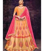 Peach Embroidered Brocade Semi Stitched Lehenga