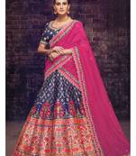 Dark-Blue Embroidered Brocade Semi Stitched Lehenga