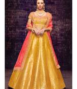Gold Embroidered Brocade Semi Stitched Lehenga