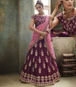 Purple Embroidered Silk Semi Stitched Lehenga