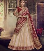 Beige Embroidered Silk Semi Stitched Lehenga