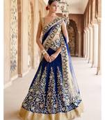 Dark-Blue Embroidered Silk Semi Stitched Lehenga