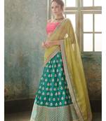 Dark-Green Embroidered Silk Semi Stitched Lehenga