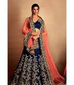 Dark-Blue Embroidered Silk Semi Stitched Lehenga