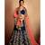 Dark-Blue Embroidered Silk Semi Stitched Lehenga