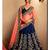 Dark-Blue Embroidered Silk Semi Stitched Lehenga