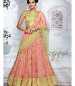 Peach Embroidered Net Semi Stitched Lehenga