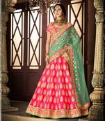 Magenta Embroidered Silk Semi Stitched Lehenga