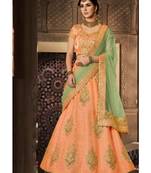 Peach Embroidered Silk Semi Stitched Lehenga