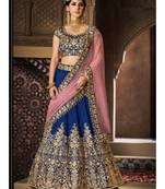 Dark-Green Embroidered Silk Semi Stitched Lehenga