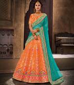 Orange Embroidered Brocade Semi Stitched Lehenga