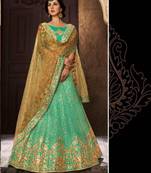 Green Embroidered Silk Semi Stitched Lehenga