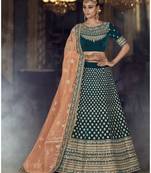 Dark-Green Embroidered Velvet Semi Stitched Lehenga