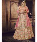 Beige Embroidered Silk Semi Stitched Lehenga