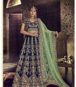Dark-Blue Embroidered Velvet Semi Stitched Lehenga
