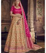 Beige Embroidered Silk Semi Stitched Lehenga