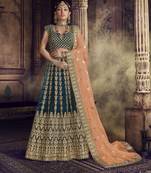 Dark-Green Embroidered Velvet Semi Stitched Lehenga