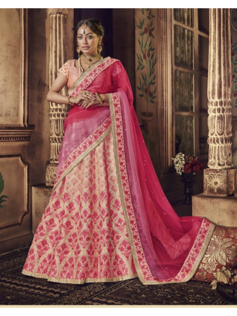 Light-Pink Embroidered Silk Semi Stitched Lehenga