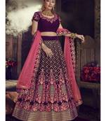 Dark-Purple Embroidered Velvet Semi Stitched Lehenga