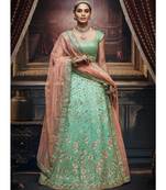 Green Embroidered Silk Semi Stitched Lehenga