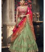 Green Embroidered Net Semi Stitched Lehenga