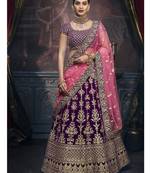 Purple Embroidered Velvet Semi Stitched Lehenga
