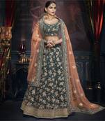 Dark-Blue Embroidered Velvet Semi Stitched Lehenga