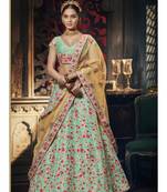 Sky Blue Embroidered Silk Semi Stitched Lehenga