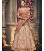Peach Embroidered Silk Semi Stitched Lehenga
