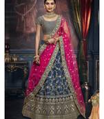 Blue Embroidered Silk Semi Stitched Lehenga