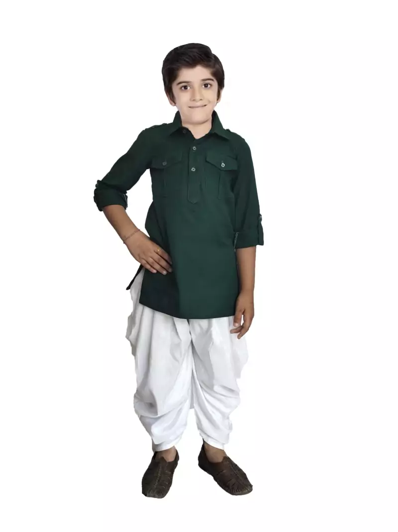 Kids Green Kurta Pyjama Set For Boys 