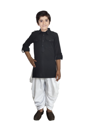 Boys Black Pathani Kurta Pyjama Set  1