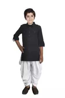 Boys Black Pathani Kurta Pyjama Set 