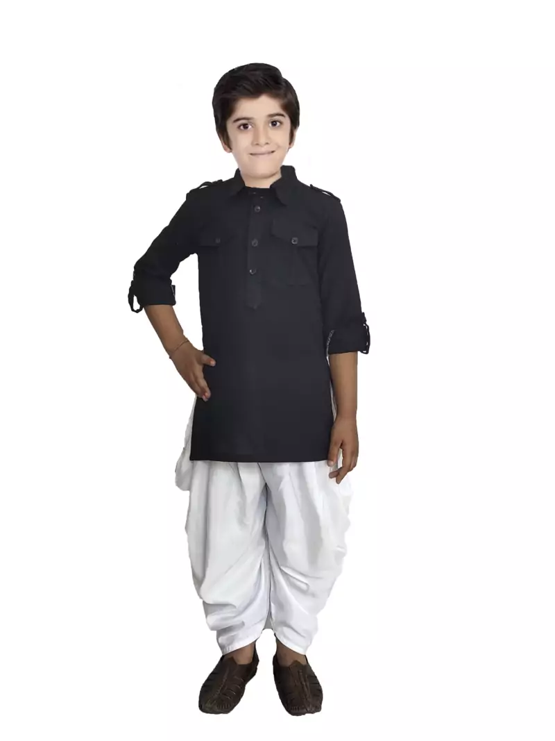 Boys Black Pathani Kurta Pyjama Set 