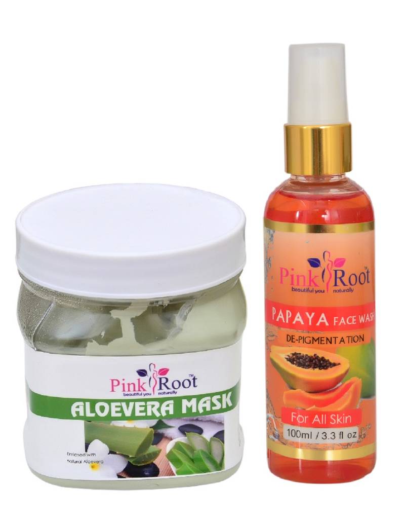 500ml Aloevera Mask  With 100ml Papaya Face wash By Pink Root