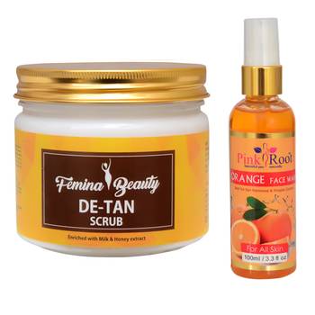Femina Beauty De-Tan Scrub With Pink Root Orange Face Wash 1