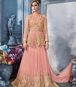 Peach Embroidered Net Salwar