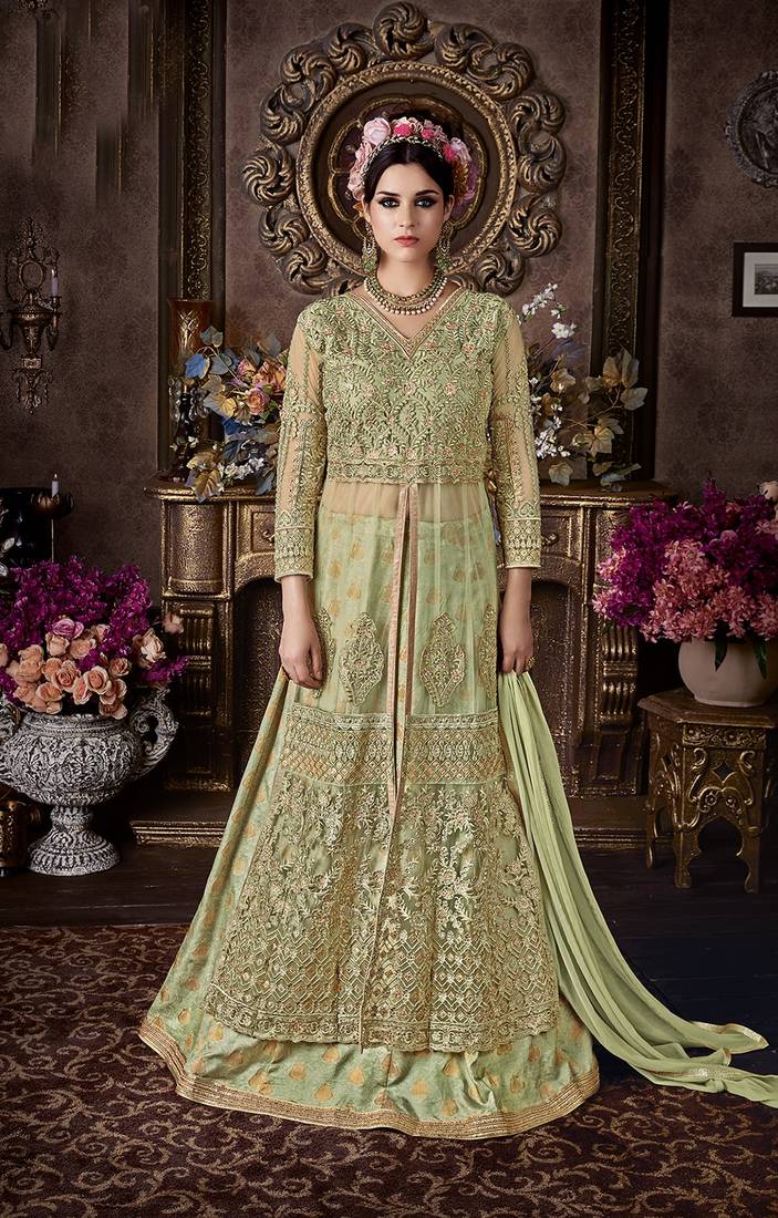 Green Embroidered Net Salwar