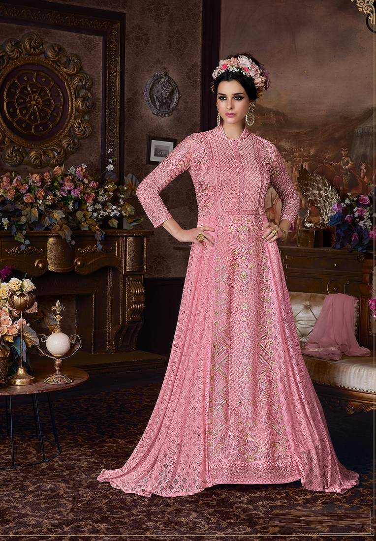 Pink Embroidered Net Salwar