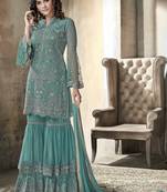 Turquoise Embroidered Net Salwar