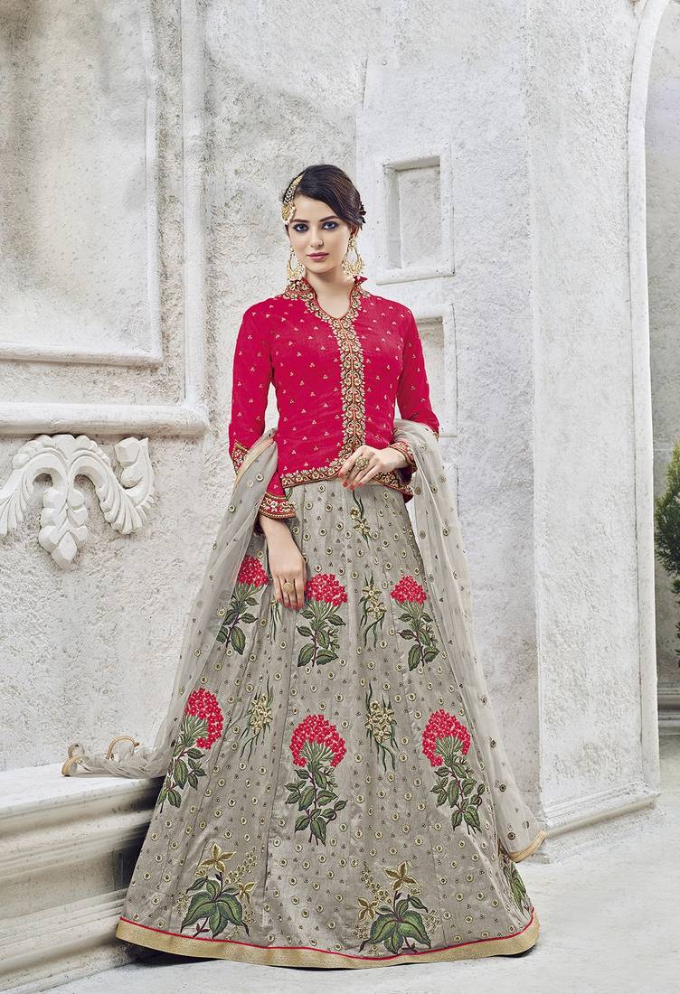 Grey Embroidered Silk Salwar