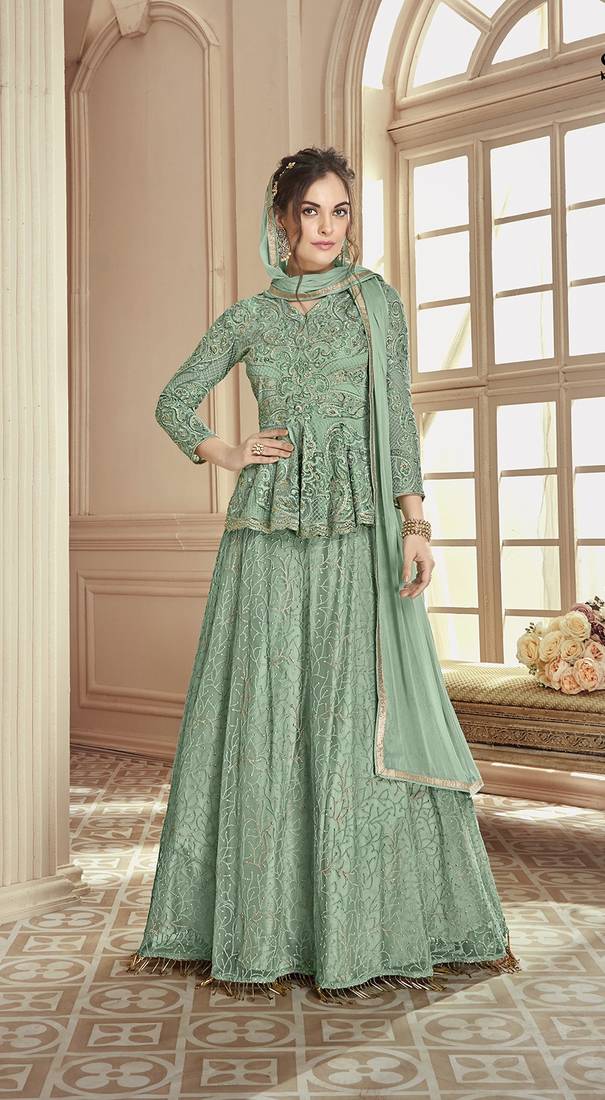 Green Embroidered Net Salwar