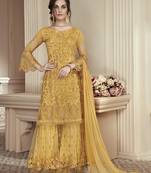 Yellow Embroidered Net Salwar