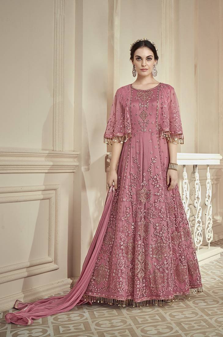 Pink Embroidered Net Salwar