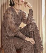 Brown Embroidered Net Salwar