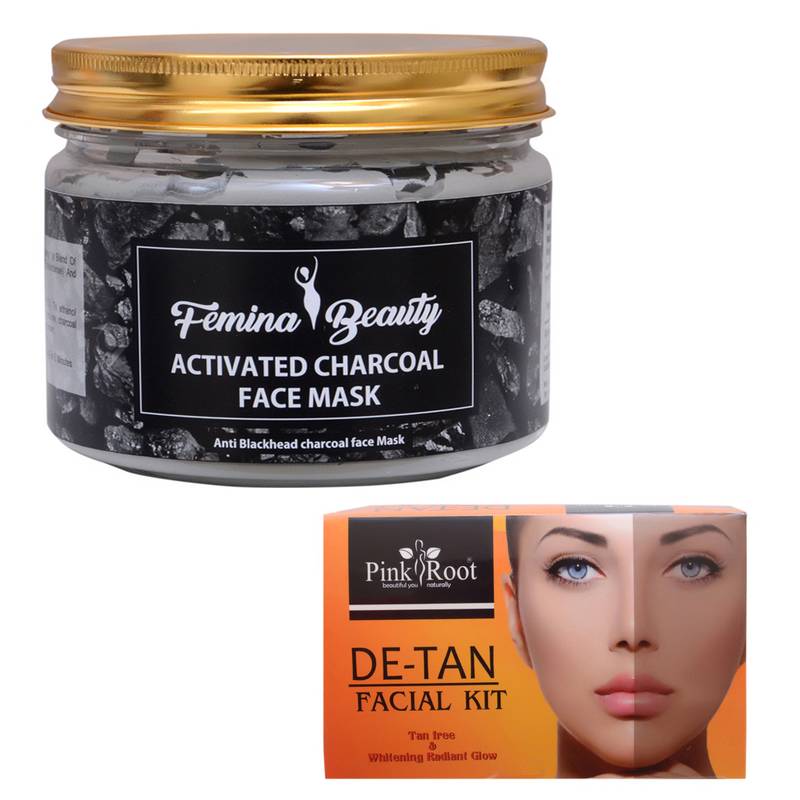 Femina Beauty Charcoal Mask With Pink Root De-Tan Kit