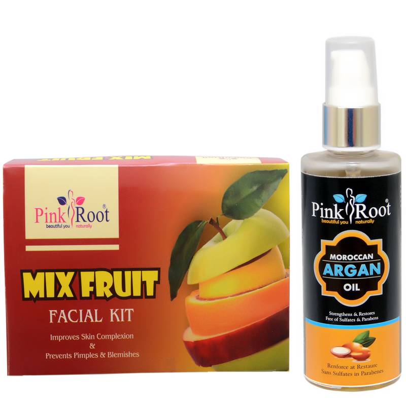 Mix Fruit Facial Kit With Argan Hair Growth Oil By Pink Root PINK ROOT 3250412