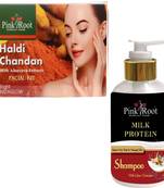 Haldi Chandan Facial Kit With Milk Protein Shampoo By Pink Root